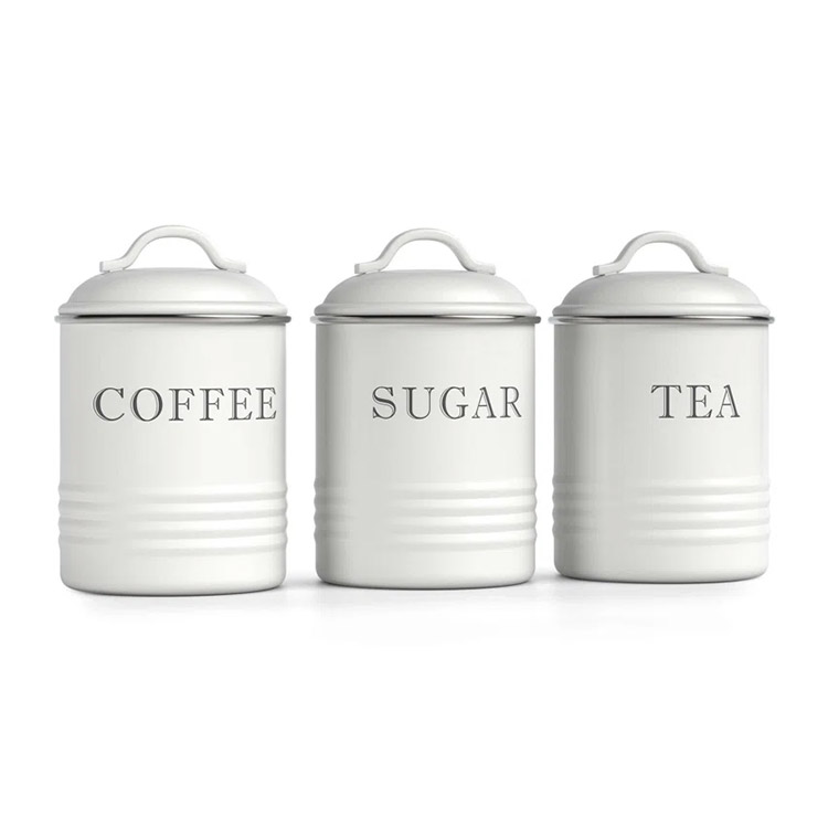 Metal Country Rustic Farmhouse Decorative Nesting 3 Piece Coffee Tea Sugar Set Ca