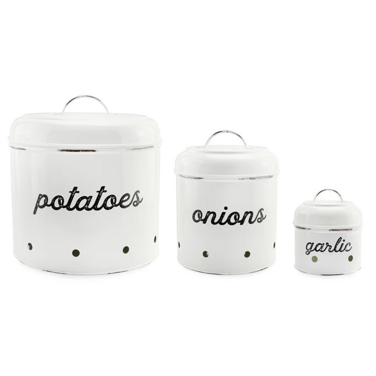 Metal 3 Piece Kitchen Canister Set Potato Onion Garlic Storage Bin Keeper Storage