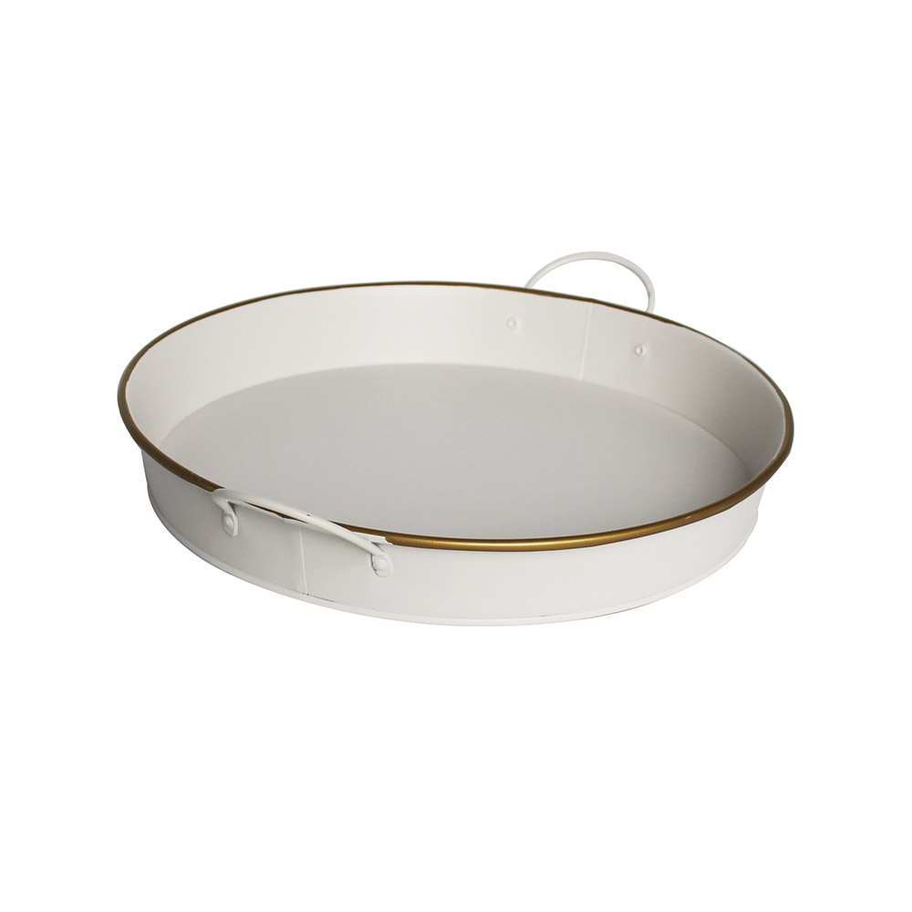 Modern Decorative Farmhouse Round Metal Serving Tray with Handle Multifunctional 