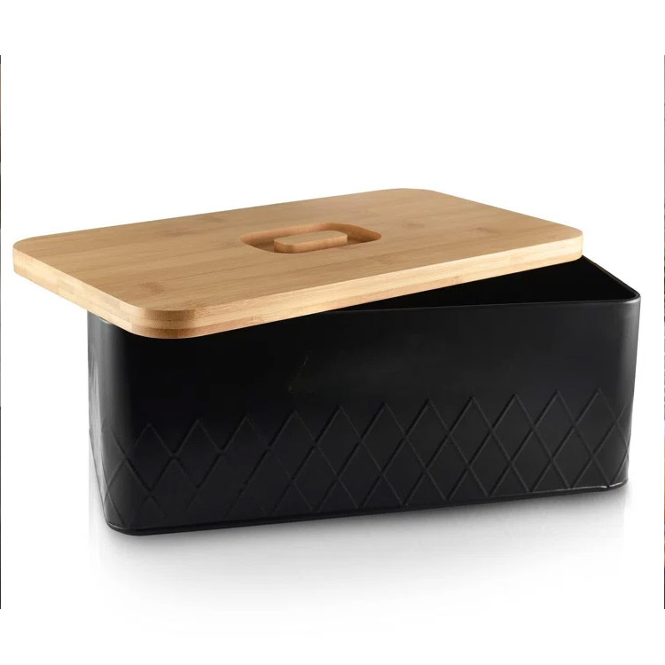 Modern Multifunctional Storage Box Bread Container for Storage Metal Bread Box with Bamboo Cutting Board Lid