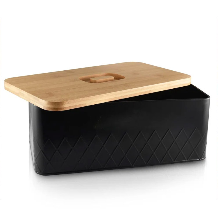 Black Storage Bin with Bamboo Lid