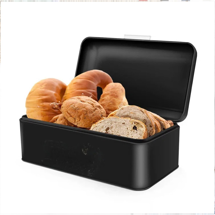 Multifunction Design Iron Powder Spraying Large Bread Bin Metal Bread Box for Kitchen Countertop for Storing Loaves Bagels Chips