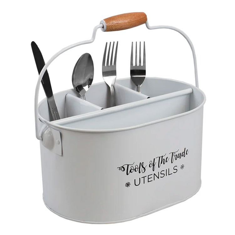 Metal Oval Flatware Caddy Farmhouse Galvanized Kitchen Organizer Napkins Plates Cutlery Flatware Utensil Holder