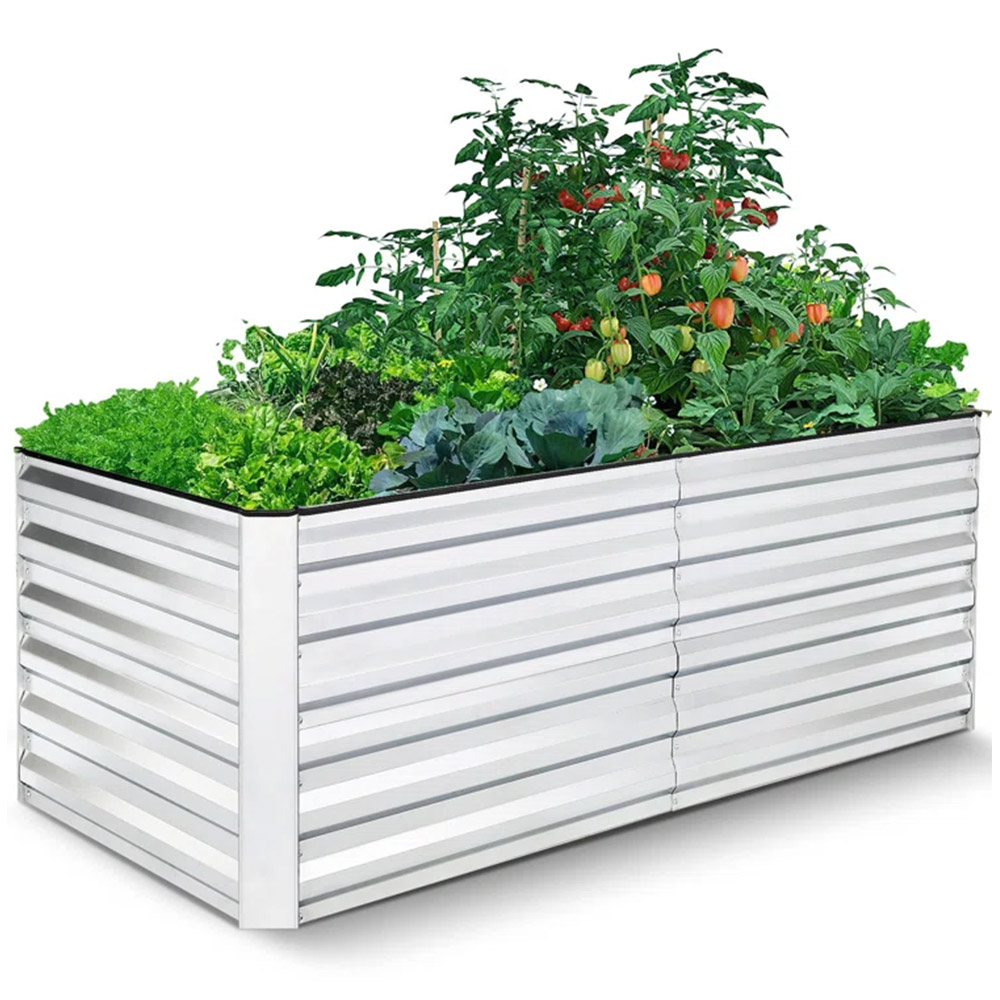 6x3x2ft Galvanized Metal Outdoor Raised Garden Bed Garden Raised Planter Box Back