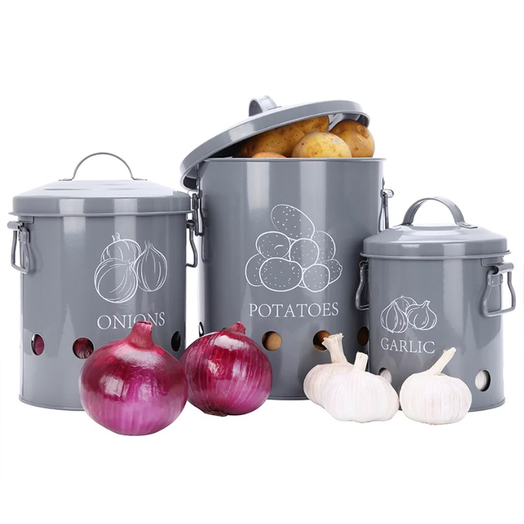 Antique Vintage Potato Onion Garlic Kitchen Storage Canisters Jars Pots Container