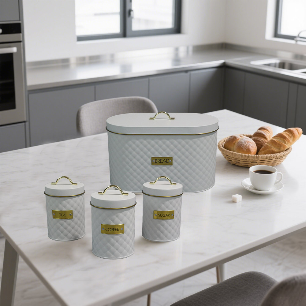 Metal Bread Box & Sugar Tea Coffee Canister Set – Stylish Kitchen Storage with Maximum Freshness