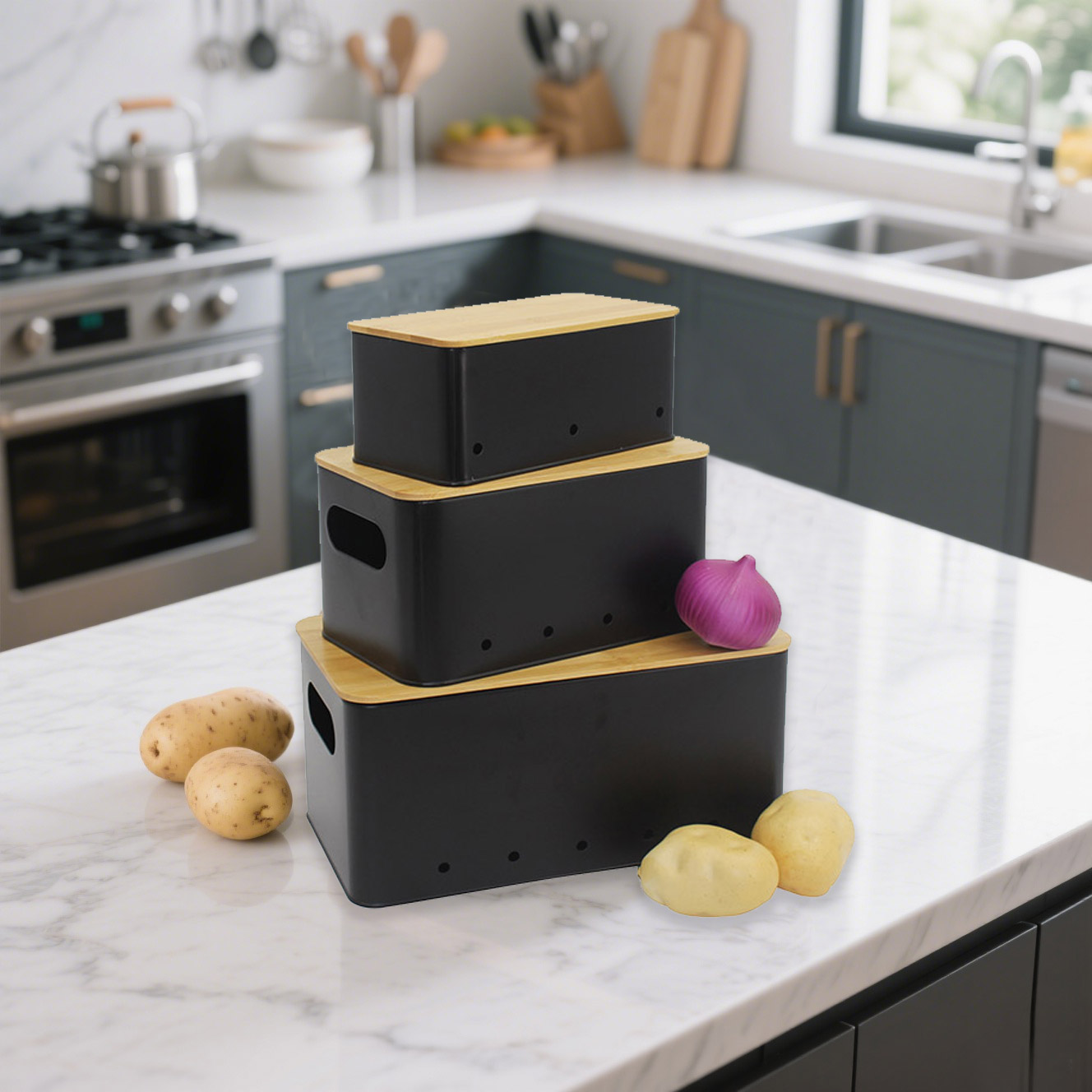 Metal Garlic, Onion & Potato Storage Jars – Keep Veggies Fresh Longer