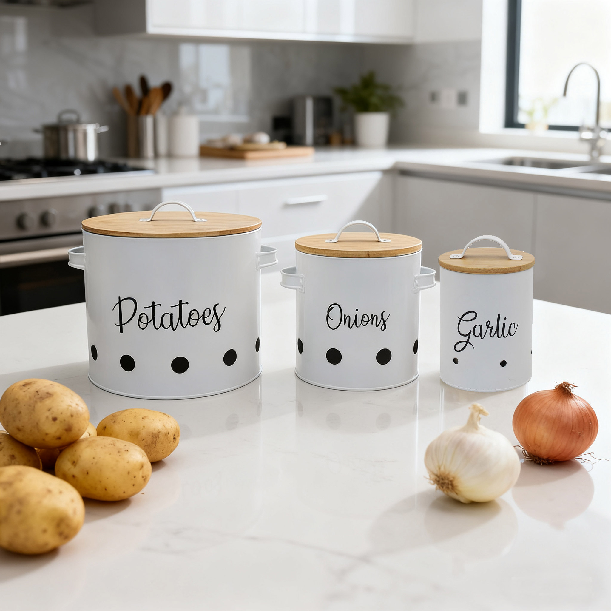 Keep Your Kitchen Fresh, Stylish, and Organized with Our Metal Vegetable Storage Canister Set