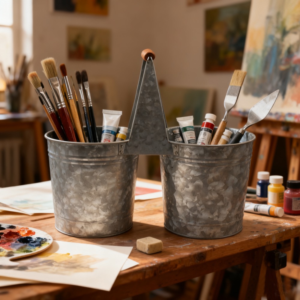 Dual Galvanized Metal Bucket — The Elegant Fusion of Functionality and Rustic Charm