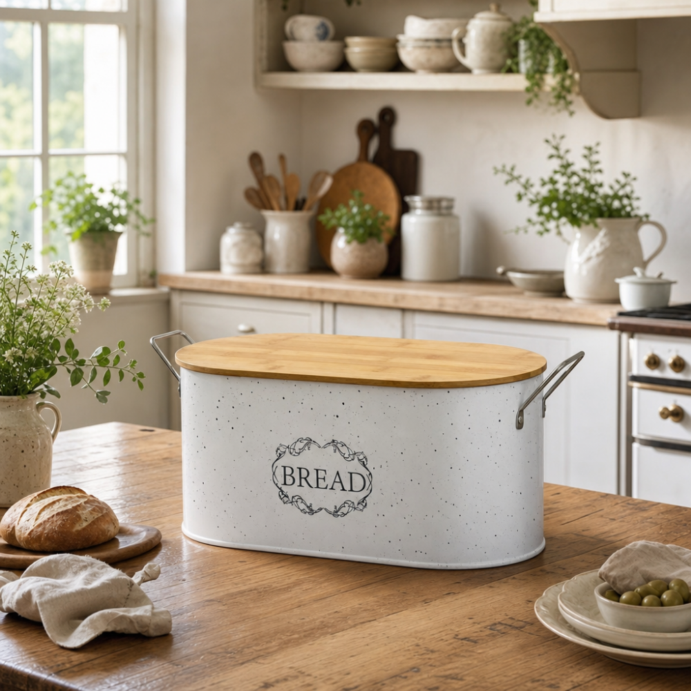 The Charm and Advantages of Retro Enameled Bread Box with Bamboo Lid