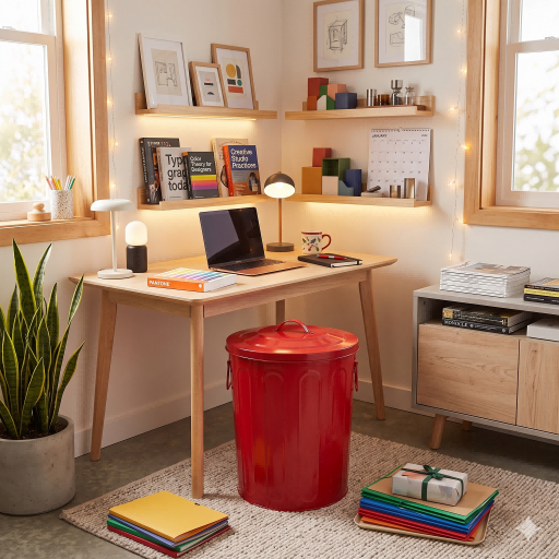 Glossy Red Ribbed Metal Storage Bin: Cheerful Multi-purpose Organizer For Kids’ Rooms & Family Living Spaces