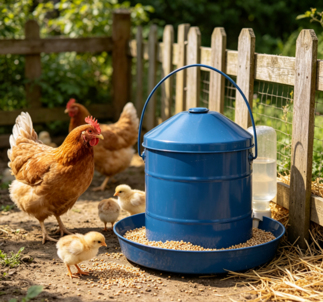 Vibrant Blue Galvanized Metal Chicken Feeders: Bringing Practicality & Visual Charm to Backyard Coops
