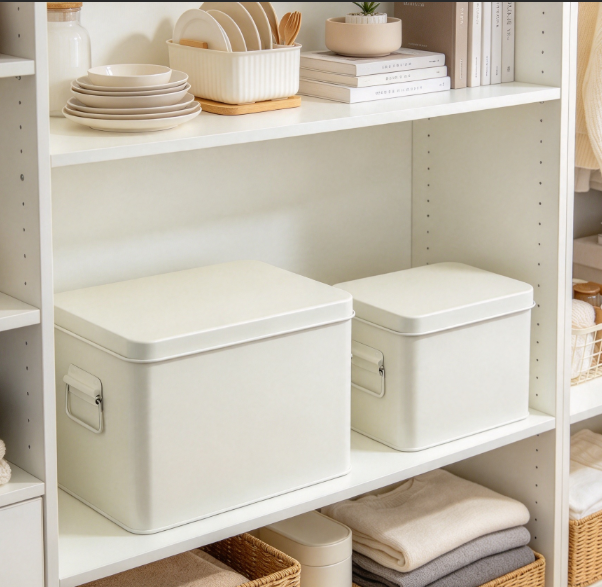 Cream‑Colored Metal Storage Boxes: Where Practical Organization Meets Minimalist Home Aesthetics