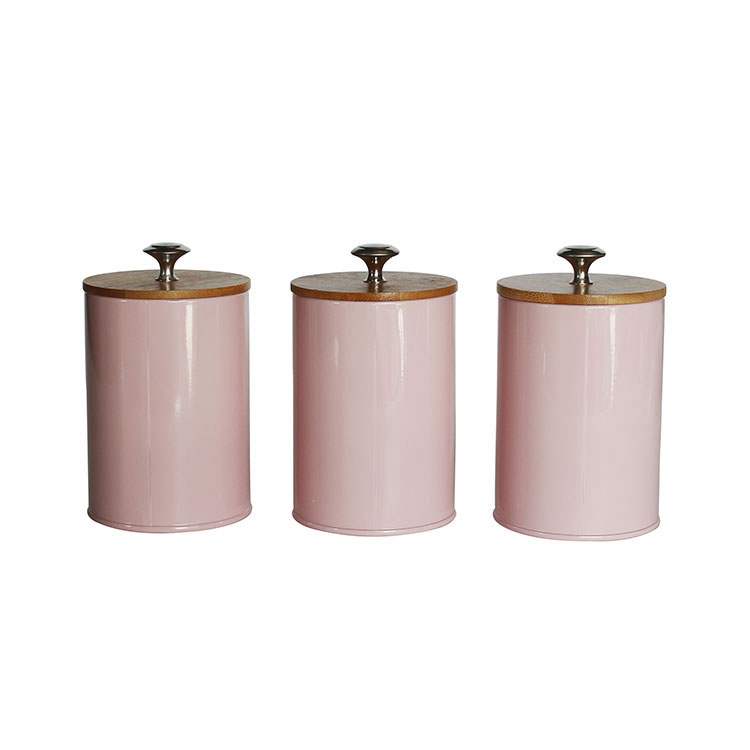 Antique Style Galvanized Metal Lidded Rustic Canister with Copper Bands Set of 3 Farmhouse Home Decor Double Copper Band 